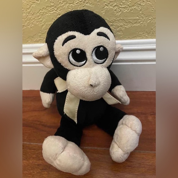 Anico Black Monkey Kids Plush Stuffed Animal Soft Toy Beige Bow Used - Picture 7 of 8